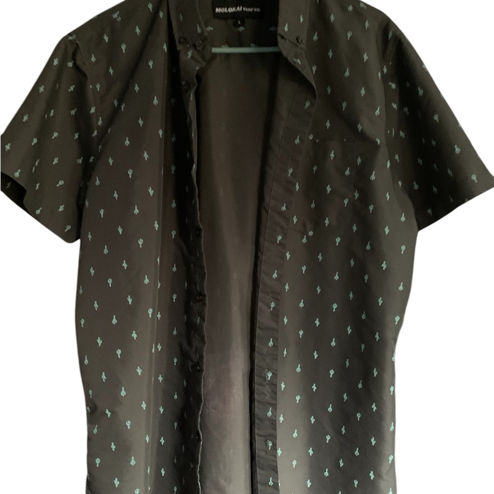 Molokai surf co. Blue and Gray Casual Button Down Shirt with cactus Pattern